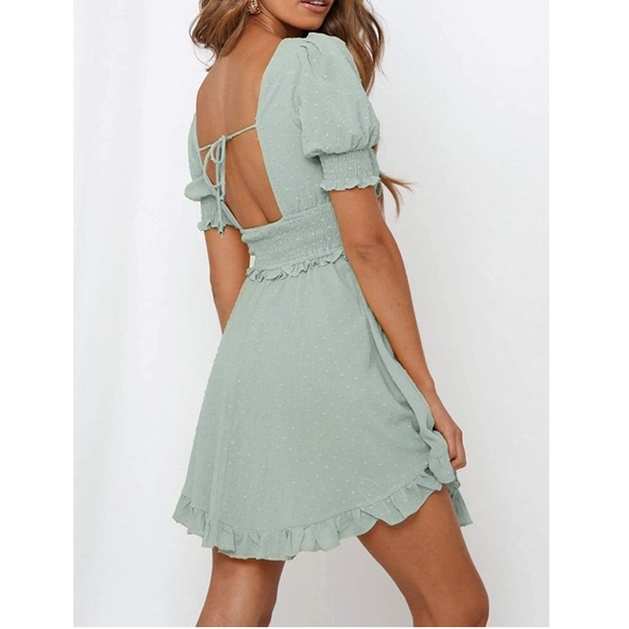 Sage green boho mini dress - Picture 2 of 8